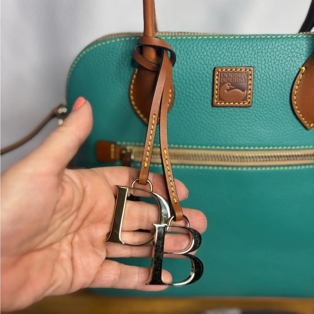 Dooney & Bourke Spearmint Pebbled Leather Large Dome Satchel with Tan Trim NWT - Picture 6 of 14